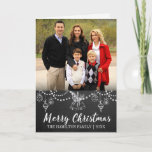 Cartão com fotos de Natal Dobrado em Chalkboard<br><div class="desc">Fundo do quadro com decorações de giz desenhado à mão e sinos de férias,  roteiro "Feliz Natal" em cartão com fotos dobrado em branco. Personalizar ou excluir texto.</div>