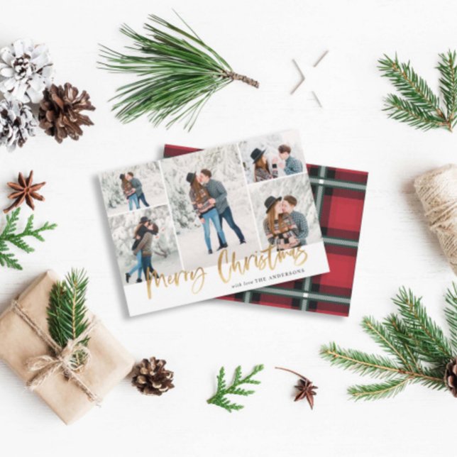 Cartão com fotos de Natal Dourado Cinco Imagens (Criador carregado)