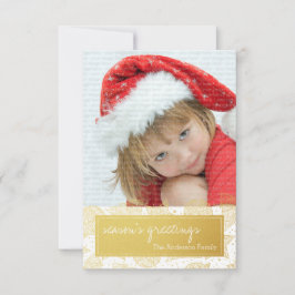 Cartão com fotos de Natal Dourado e branco