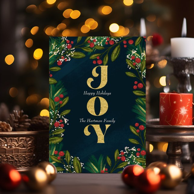 Cartão com fotos de Natal Elegante Joy Berry (Criador carregado)