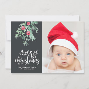 Cartão com fotos de Natal Evergreen em Slate