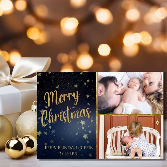 Cartão com fotos de Natal Feliz da Noite Estrelada (Criador carregado)