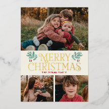Cartão com fotos de Natal Feliz de Folha de Vintag
