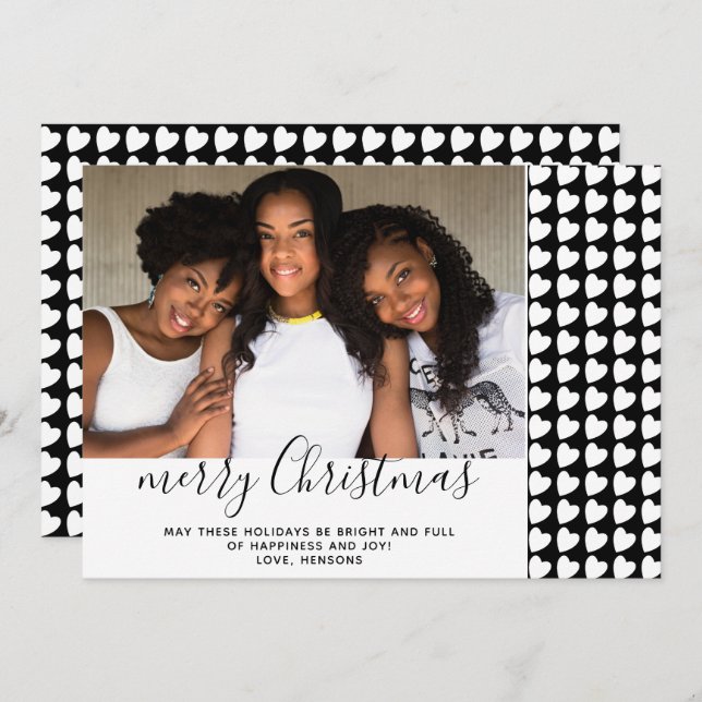 Cartão com fotos de Natal Feliz e Branco (Frente/Verso)