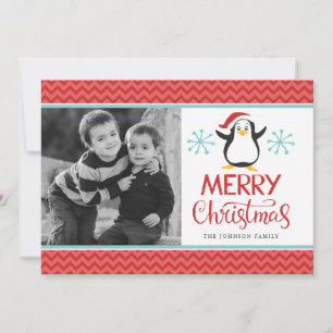 Cartão com fotos de Natal Feliz Pinguim Feliz