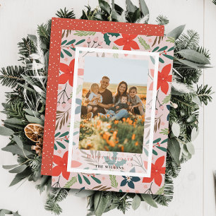 Cartão com fotos de Natal Floral Rosa