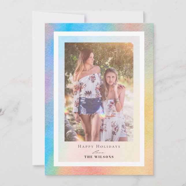 Cartão com fotos de Natal Gradiente do Arco-Íris (Frente)