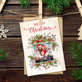 Cartão com fotos de Natal Holly Branch