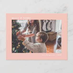 Cartão com fotos de Natal Mínimo Rosa Moderno