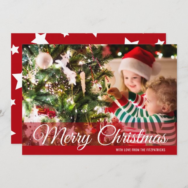 Cartão com fotos de Natal Red Merry (Frente/Verso)
