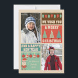 Cartão com fotos de Natal retrógrado<br><div class="desc">Retro Natal, Cartão com fotos de Férias. Este cartão de férias com estilo retrógrado divertido tem 2 pontos de fotos personalizados para as fotos da sua família para mostrar o seu aplauso de feriado! Coordenar designs de Natal Retroativo estão disponíveis em nossa Coleção de Natal Retroativa em MetroEvents no Zazzle....</div>