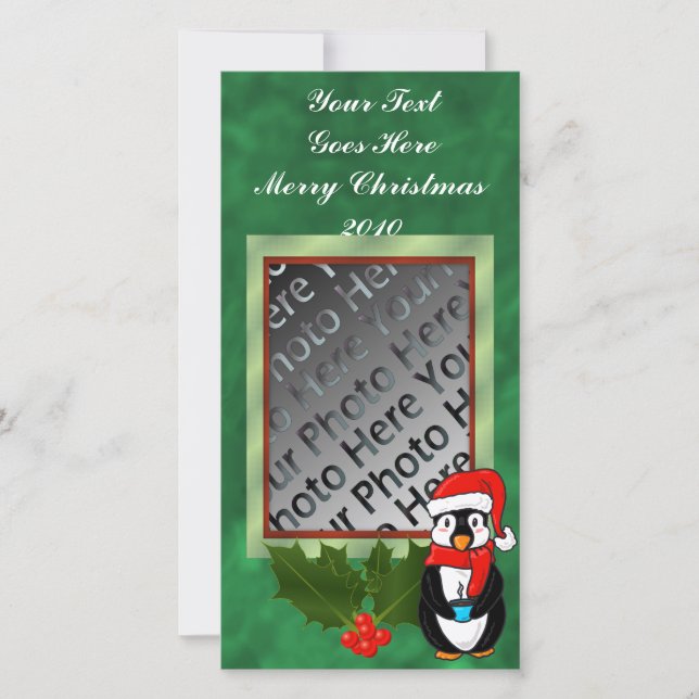 Cartão com fotos de Pinguim Natal (Frente)