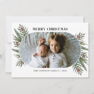 Cartão com fotos de pinheiro e bagas de inverno