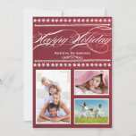 Cartão com fotos de Quadro de Natal Feliz da Vinta<br><div class="desc">Cartão com fotos de Férias Feliz do Quadro Vermelho da Tipografia Moderna Vintage</div>