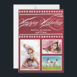 Cartão com fotos de Quadro de Natal Feliz da Vinta<br><div class="desc">Cartão com fotos de Férias Feliz do Quadro Vermelho da Tipografia Moderna Vintage</div>