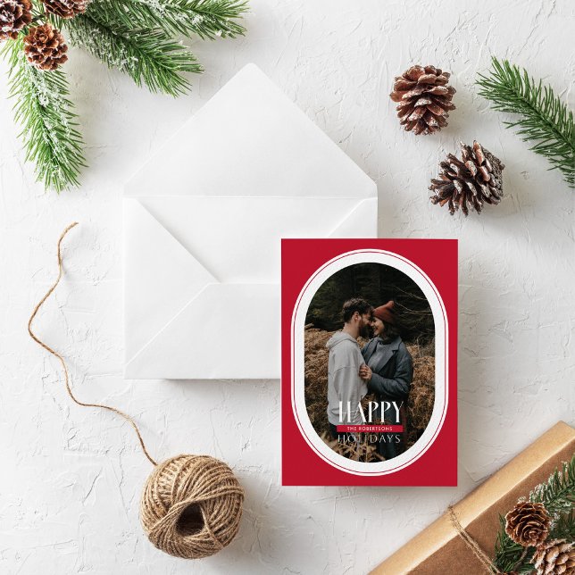 Cartão com fotos de Quadro Oval Vermelho de Feriad (Criador carregado)