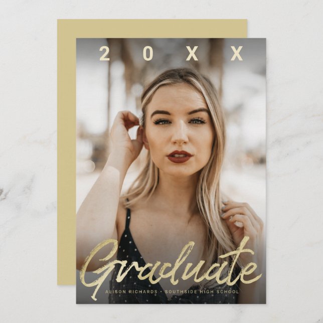 Cartão com fotos de Script de Pincel Dourado do Fo (Frente/Verso)