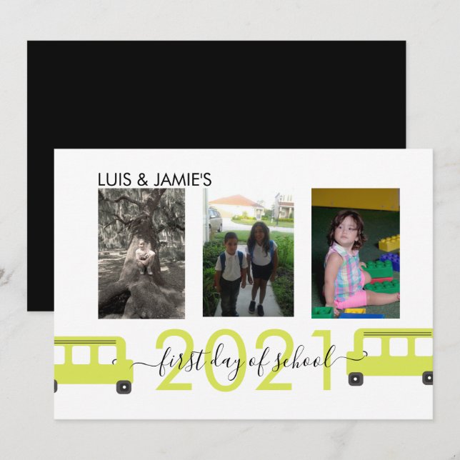 Cartão com fotos de Script do Primeiro Dia de Ônib (Frente/Verso)