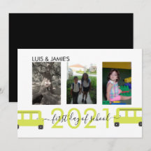 Cartão com fotos de Script do Primeiro Dia de Ônib