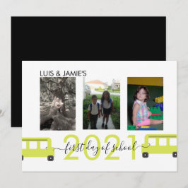 Cartão com fotos de Script do Primeiro Dia de Ônib