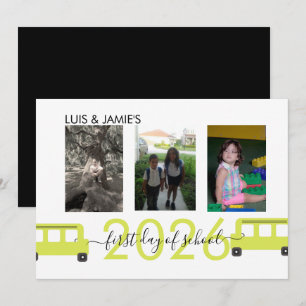 Cartão com fotos de Script do Primeiro Dia de Ônib