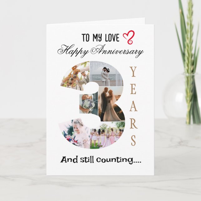 cartão com fotos do aniversário de casamento de 3  (Frente)