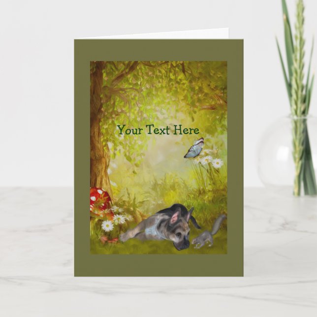 Cartão com fotos do cão da fantasia do filhote de (Frente)