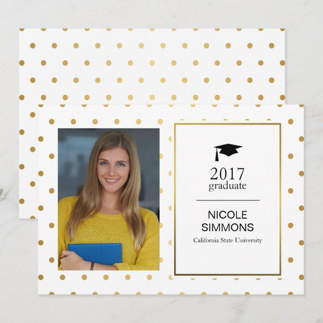 Cartão com fotos do Formando de Bolinhas Dourada (Frente/Verso)