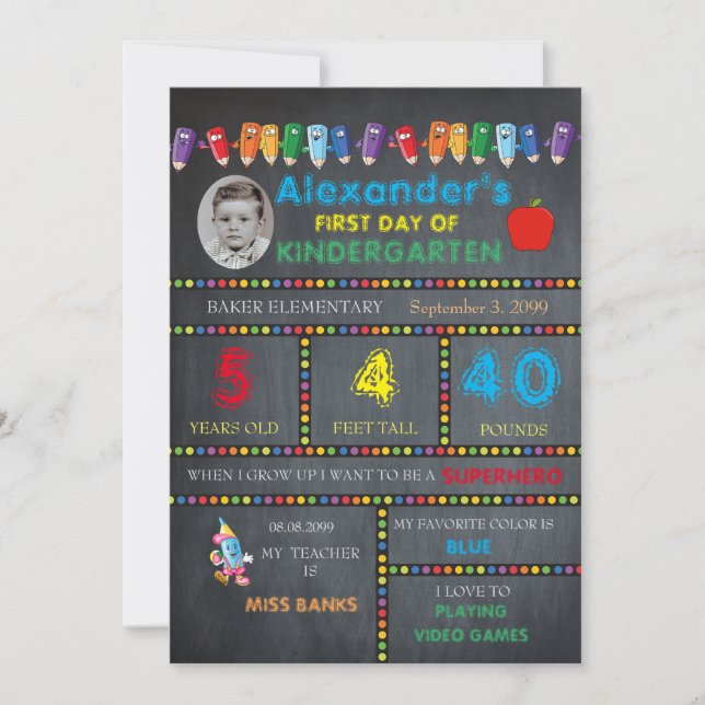 Cartão com fotos do jardim de infância do primeiro (Frente)