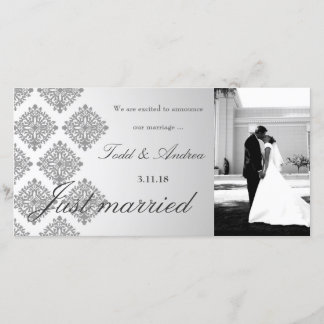 cartão com fotos do Recem casados Cinza Damask 311