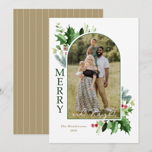 Cartão com fotos Dourada de Script de Natal Brilha (Frente/Verso)