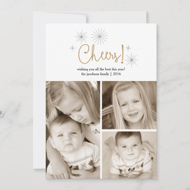 Cartão com fotos Dourado dos fogos-de-artifício do (Frente)