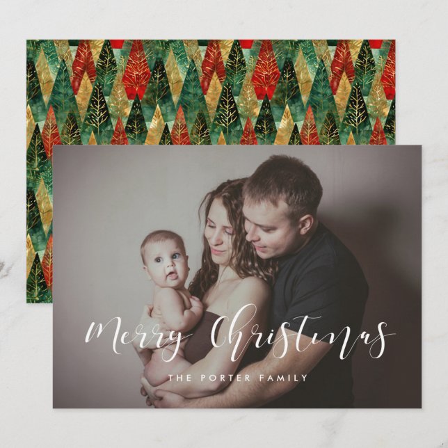 Cartão com fotos Elegante da Família Feliz de Nata (Frente/Verso)