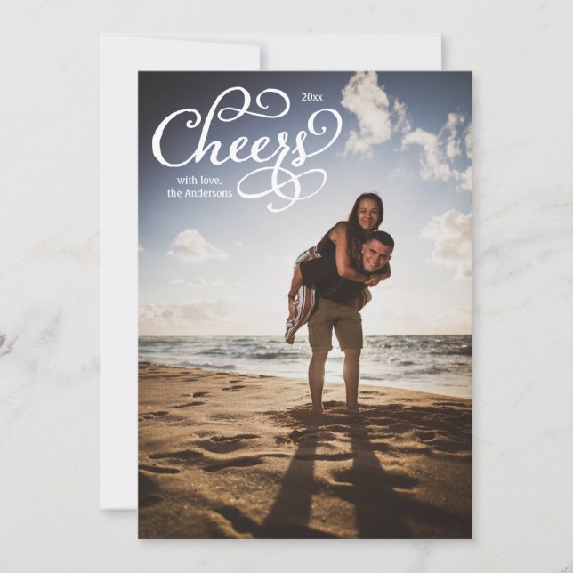 Cartão com fotos Elegante de Script (Frente)