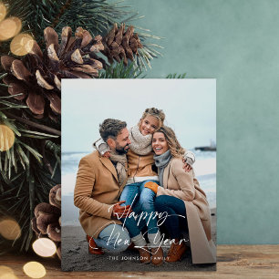 Cartão com fotos Elegante de Script do Feliz ano n