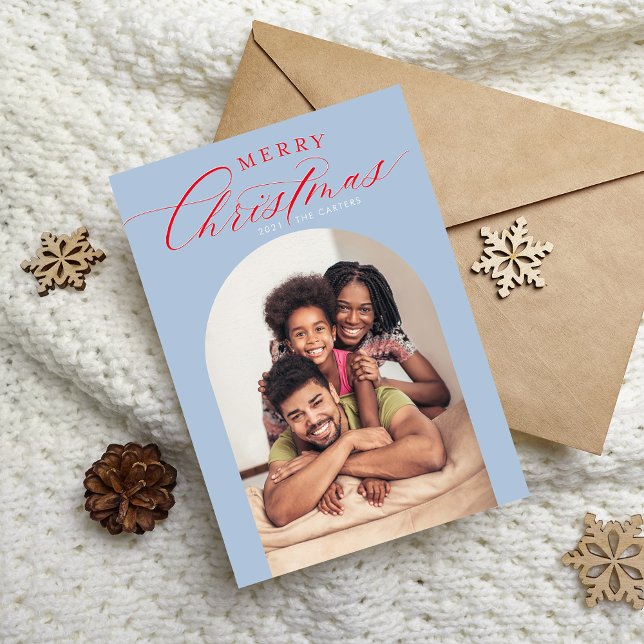 cartão com fotos FAMÍLIA 2024 arco de natal azul (Criador carregado)