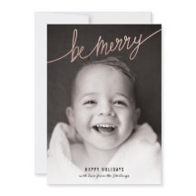 Cartão com fotos Faux Copper Foil Script Holiday