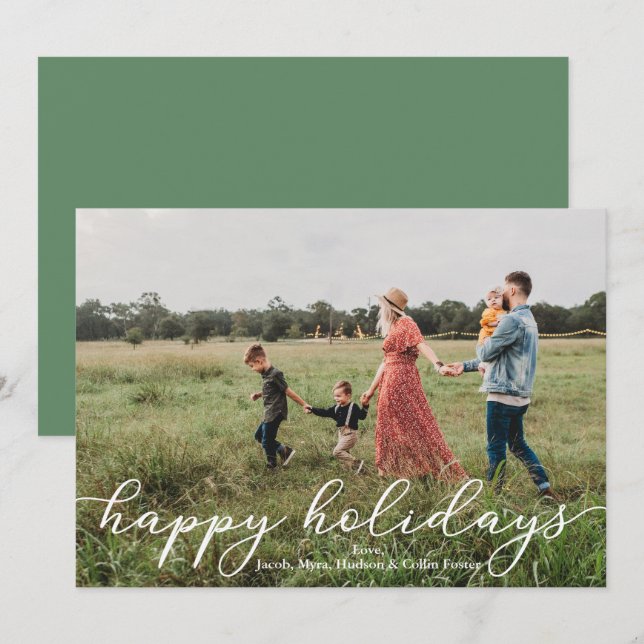 Cartão com fotos Feliz de Feriados com Script (Frente/Verso)