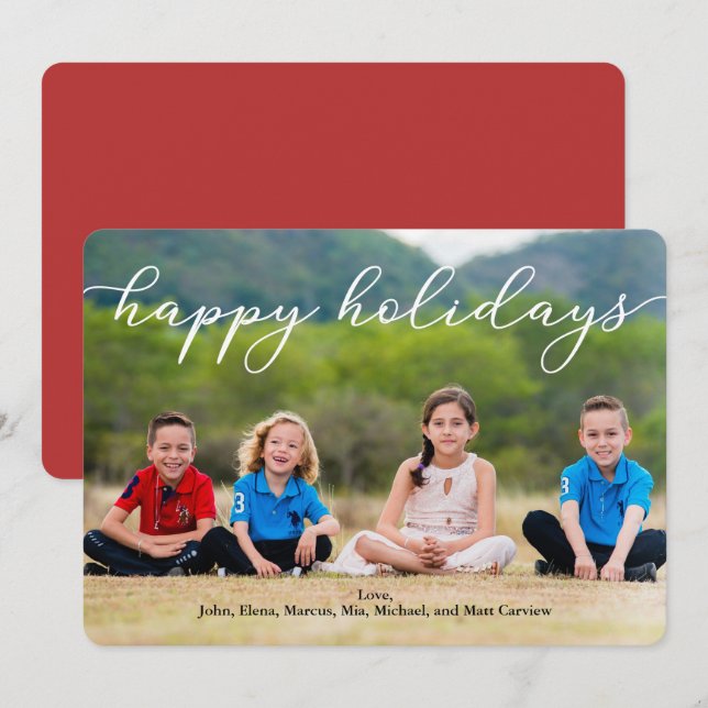 Cartão com fotos Feliz de Feriados com Script (Frente/Verso)