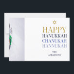 Cartão com fotos Feliz de Férias Hanukkah Chanukah<br><div class="desc">O design de folha de ouro simulado por "faaux" é incorporado neste design. Personalize o texto personalizado acima. Você pode encontrar itens de coordenação adicionais na nossa coleção "Happy Hanukkah Chanukah".</div>