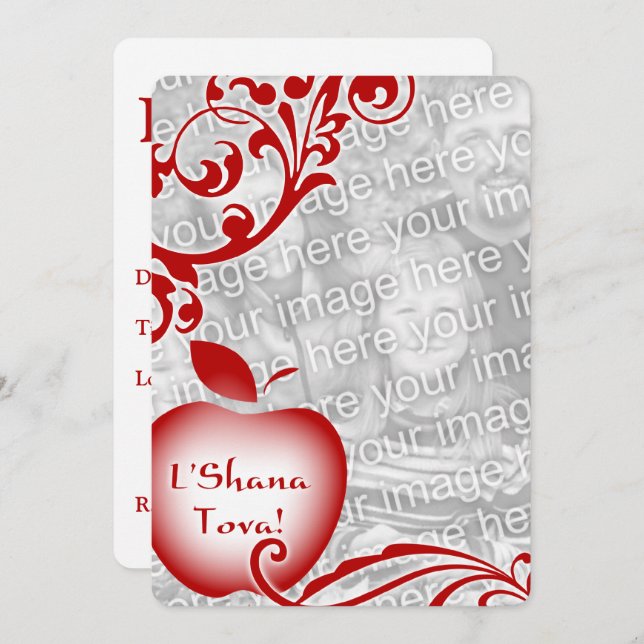 Cartão com fotos floral de maçã L'Shana Tova (Frente/Verso)