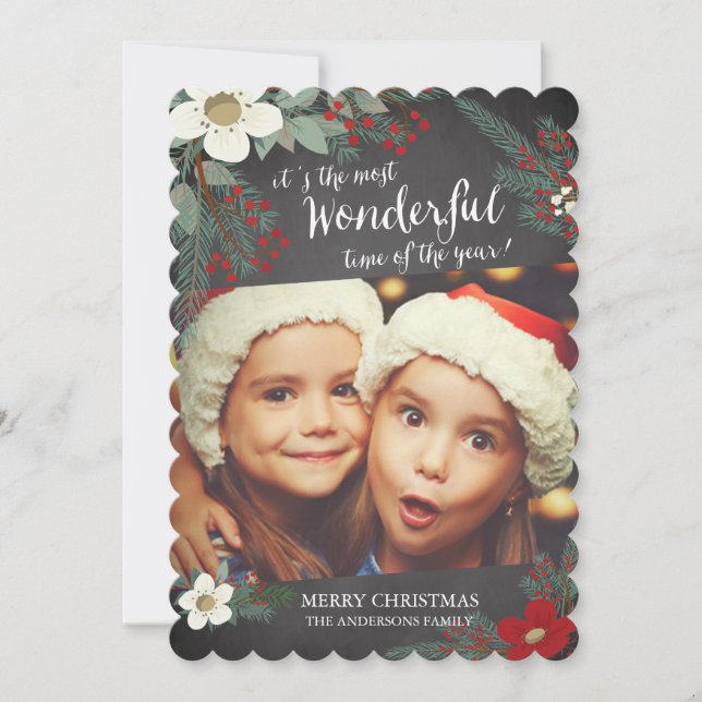 Cartão com fotos Floral de Natal Maravilhoso (Frente)