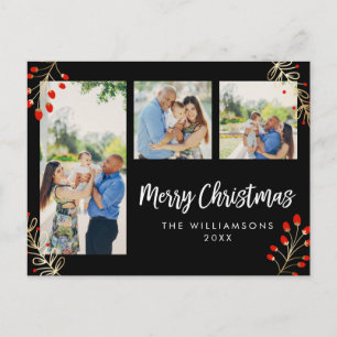 Cartão com fotos Holiday 3 Berries vermelhos e f