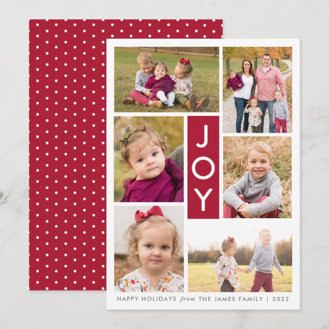 Cartão com fotos Joy Six Photo Holiday (Frente/Verso)