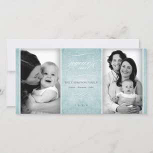 Cartão com fotos "Joyeux Noël" Azul Elegante