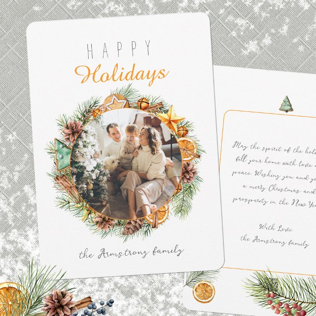 Cartão com fotos Minimalista Laranja Wreath (Minimalist Orange Wreath Photo Card ©Susanne Sachers - Sunny Mind Design 🌞)