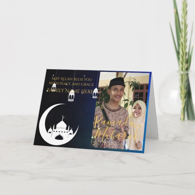 CARTÃO COM FOTOS moderno de inglês RAMADAN Mubarak (Frente)