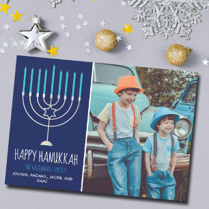 Cartão com fotos Moderno Feliz da Família Hanukkah