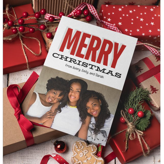 Cartão com fotos Moderno Feliz Natal (Holiday Christmas Card Add Your Own Photo and Personalize. )