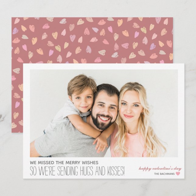 Cartão com fotos namorados Hugs e Kisses (Frente/Verso)